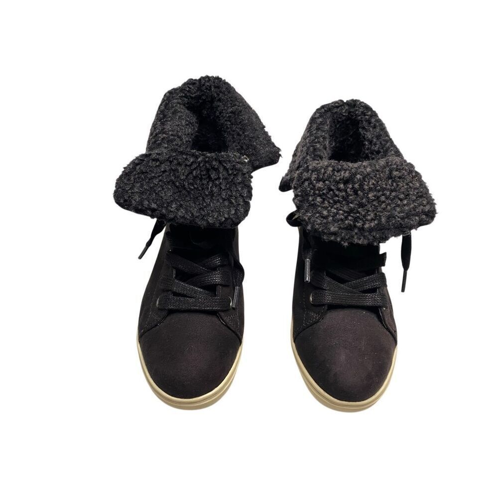 Indigo Rd Womens 6.5M Black Faux Fur Faux Suede Lace-Up Outdoor Ankle Boots